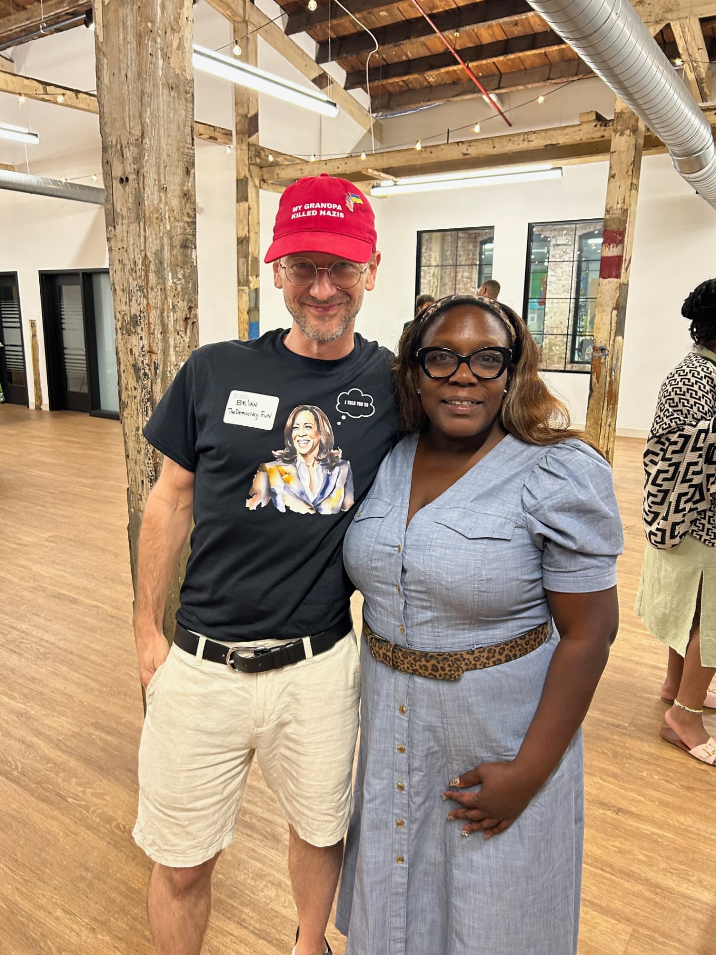 Disco Brian Davis with Philadelphia City Councilmember Kendra Brooks at a fundraiser at BraidMill in Germantown