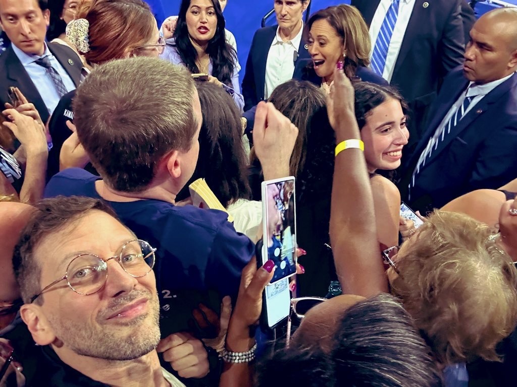 Disco Brian Davis in the crowd as Kamala Harris greets supporters at a Philadelphia rally at Temple University's Liacouras Center
